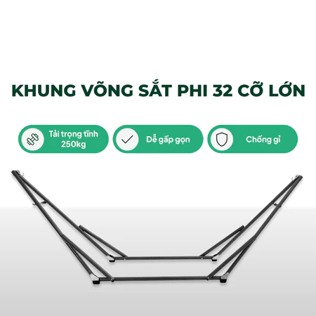 Võng Xếp Loại 1 Cao Cấp – Khung Sắt Sơn Tĩnh Điện Chắc Chắn, Gấp Gọn Dễ Dàng – Bảo Hành 12 Tháng