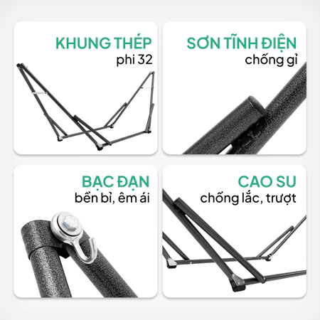 Võng Xếp Loại 1 Cao Cấp – Khung Sắt Sơn Tĩnh Điện Chắc Chắn, Gấp Gọn Dễ Dàng – Bảo Hành 12 Tháng