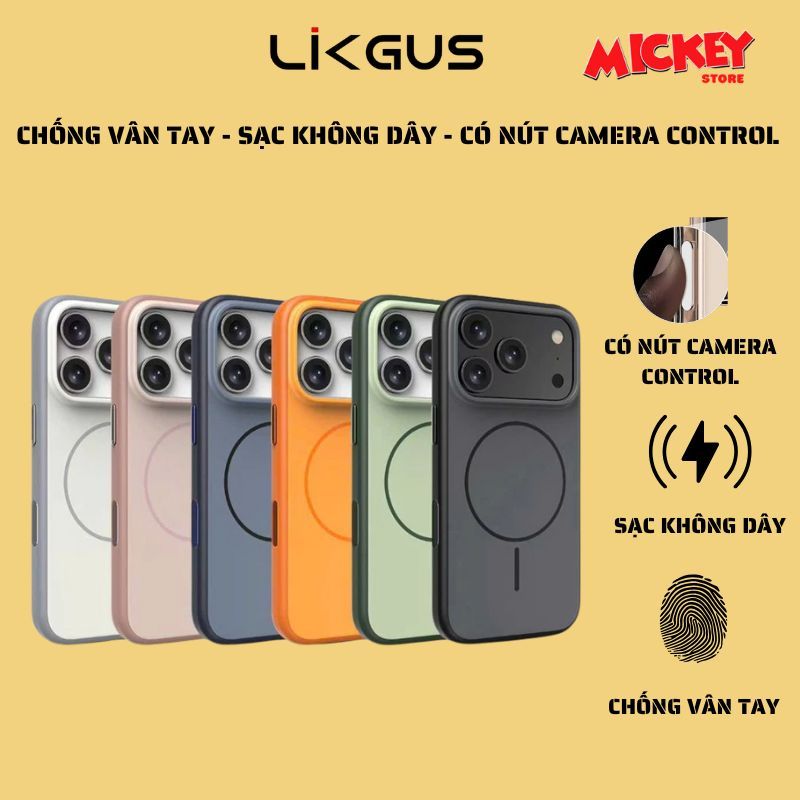 ỐP LIKGUS AI GLAZE MAG – Có nút Camera control chống vân hỗ trợ sạc IPhone 17Promax 17Pro 16Promax