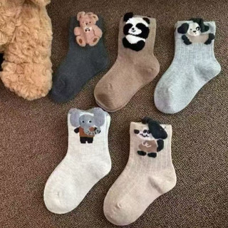 Set 5 đôi tất cổ cao trẻ em cho bé hoạt hình gấu cotton đáng yêu