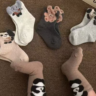Set 5 đôi tất cổ cao trẻ em cho bé hoạt hình gấu cotton đáng yêu