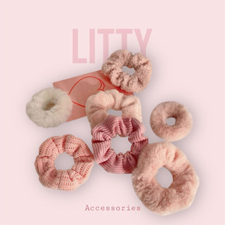 scrunchies tone hồng , buộc tóc hồng , phụ kiện tóc