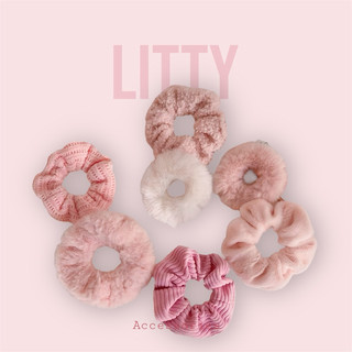 scrunchies tone hồng , buộc tóc hồng , phụ kiện tóc