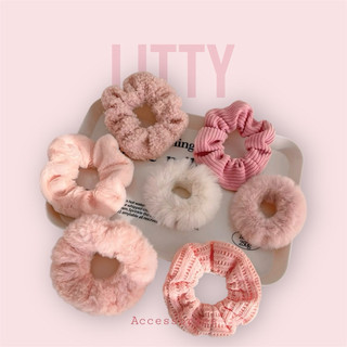 scrunchies tone hồng , buộc tóc hồng , phụ kiện tóc