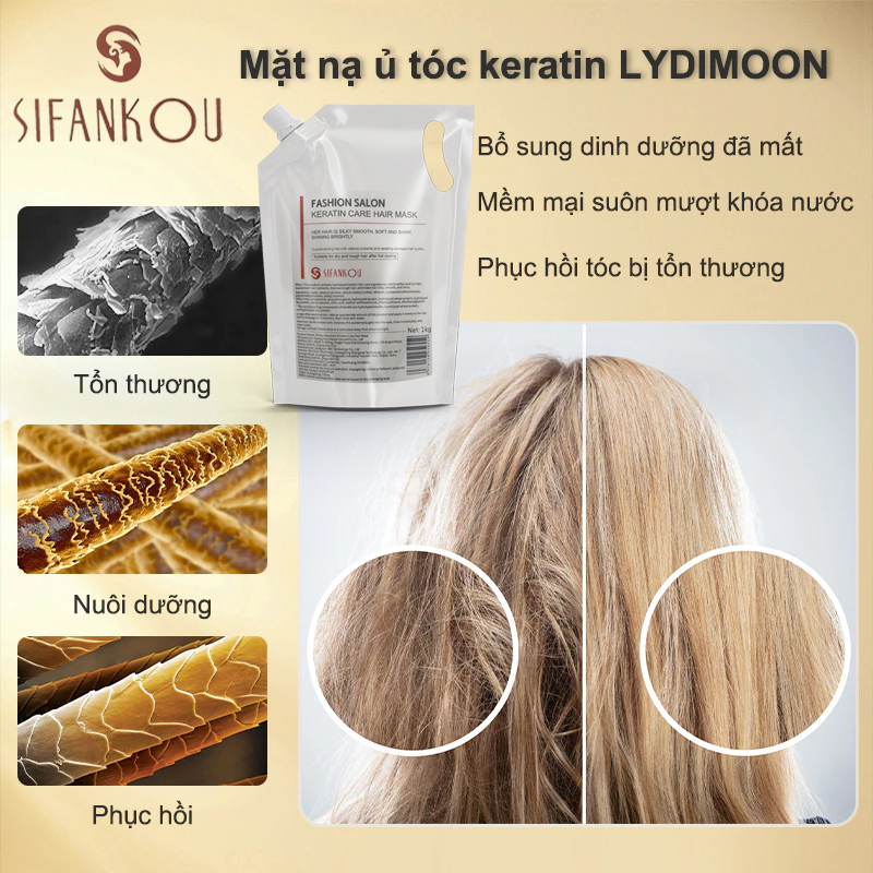 Kem ủ tóc keratin collagen 1000g - Phục hồi hư tổn, dưỡng ẩm, giúp tóc mềm mượtSOFANKOU