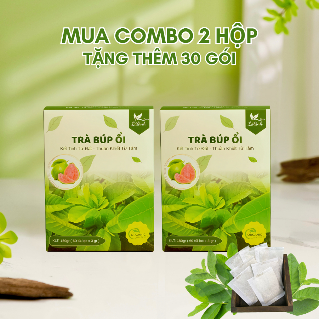 2 Hộp 120 Gói Tặng 30 Gói Túi Lọc, Trà Lá Ổi Lá Lành Farm, Trà lá ổi Nguyên Chất Thảo Mộc Tự Nhiên