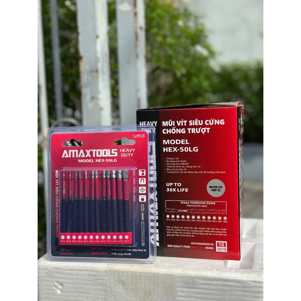 Bộ mũi vít lục giác - hoa thị siêu cứng chống trượt Amaxtools , thép nhập khẩu S20- độ cứng 60HRC