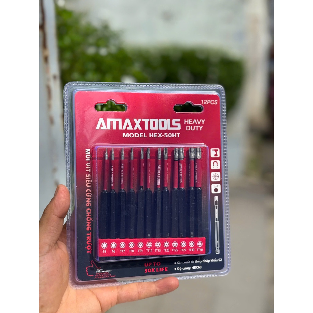 Bộ mũi vít lục giác - hoa thị siêu cứng chống trượt Amaxtools , thép nhập khẩu S20- độ cứng 60HRC