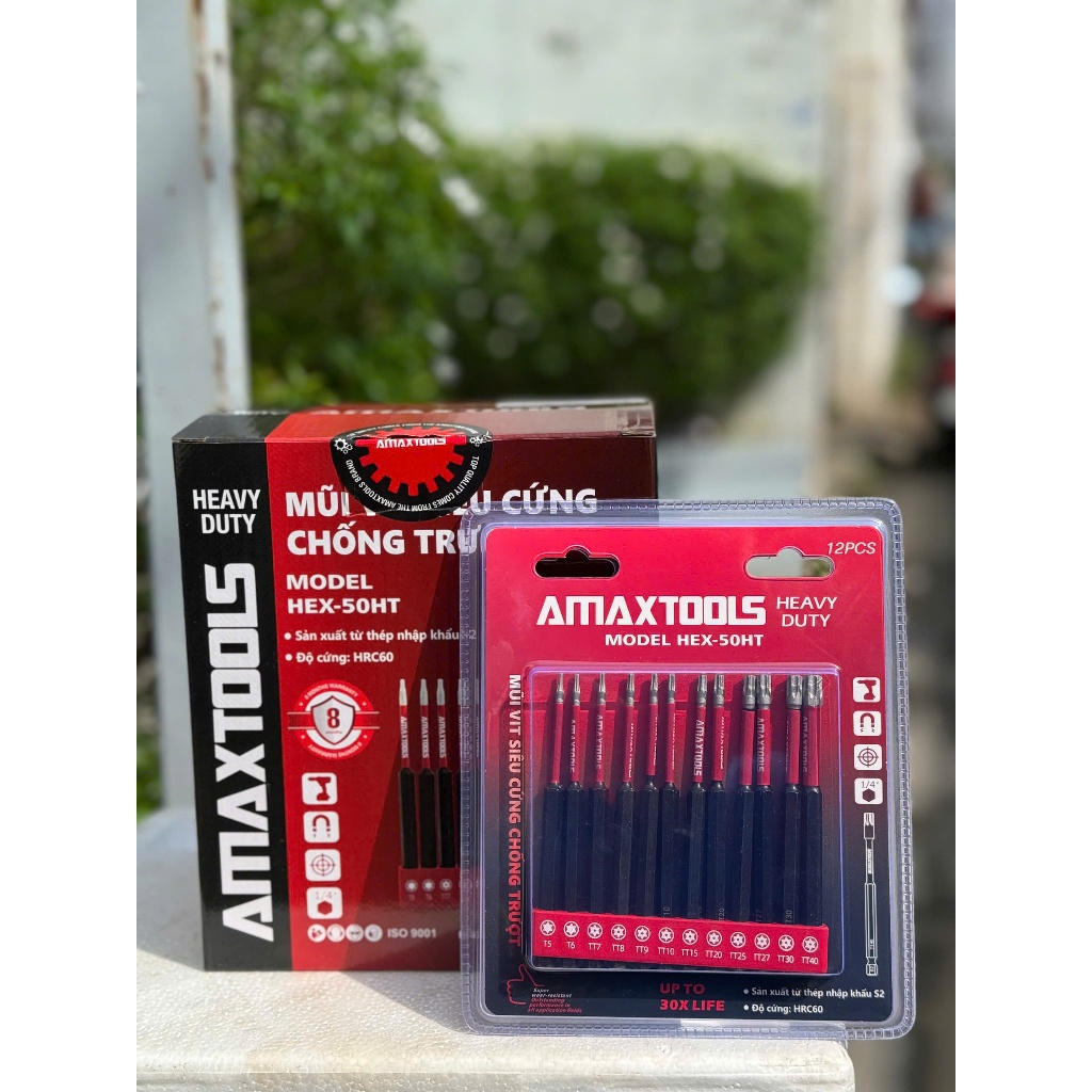 Bộ mũi vít lục giác - hoa thị siêu cứng chống trượt Amaxtools , thép nhập khẩu S20- độ cứng 60HRC