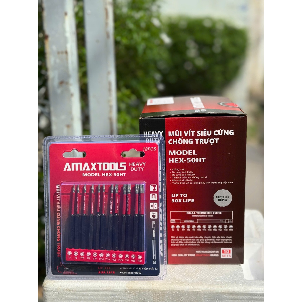 Bộ mũi vít lục giác - hoa thị siêu cứng chống trượt Amaxtools , thép nhập khẩu S20- độ cứng 60HRC