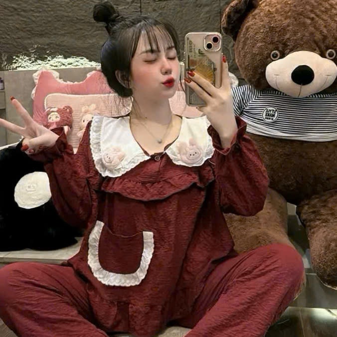 Bộ Đồ Ngủ Dài Tay Baby Tiểu Thư Kèm 2 Charm Dễ Thương - MS A12