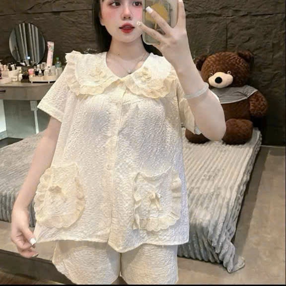 Bộ Đũi Đùi Cộc Cổ Ren Phối Túi Ren – Nữ Tính Dịu Dàng | MS A25