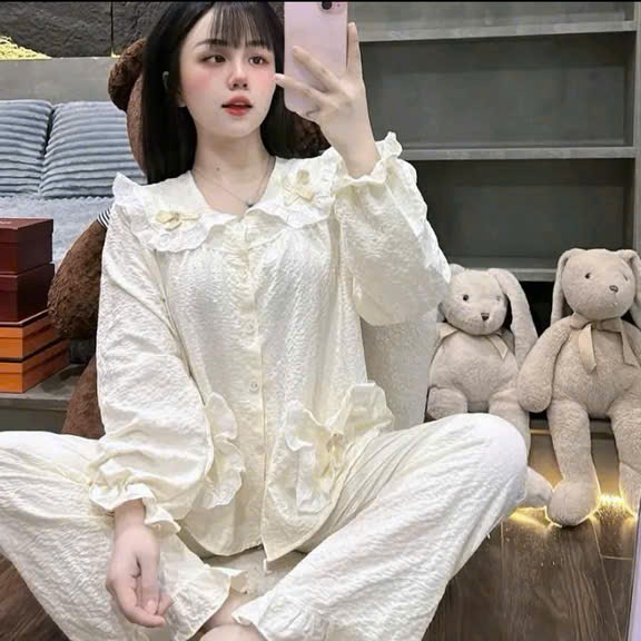 Bộ Đũi Dài Cổ Ren Phối Túi Ren – Thanh Lịch Nữ Tính | MS A27