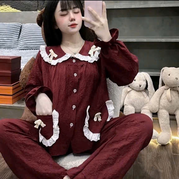Bộ Đũi Dài Cổ Ren Phối Túi Ren – Thanh Lịch Nữ Tính | MS A27