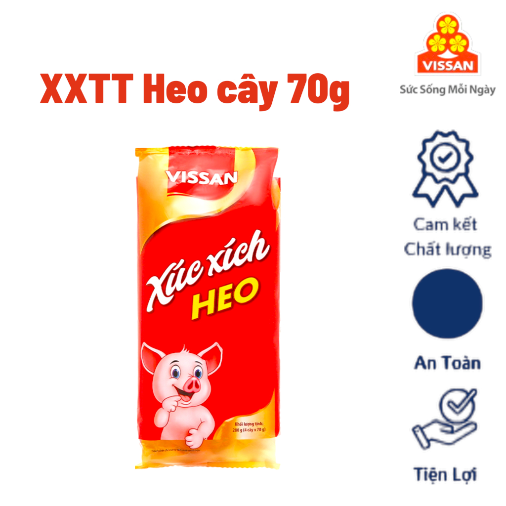 [Combo 5 gói] Xúc Xích Vissan Heo Ăn Liền Cây Lớn 70g – Gói 4 Cây (280g) Tiện Lợi