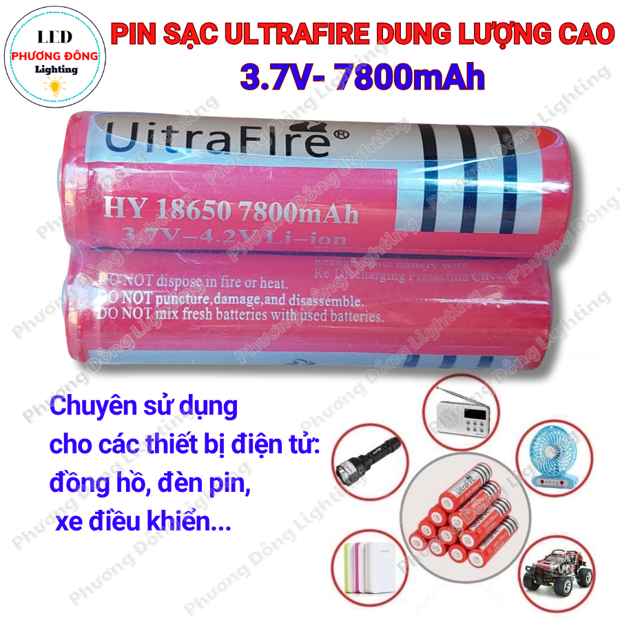 Pin sạc 3v7 7800mAh màu đỏ , xài cho đèn pin , quạt mini, xe điều khiển...BÁN LẺ 1 VIÊN