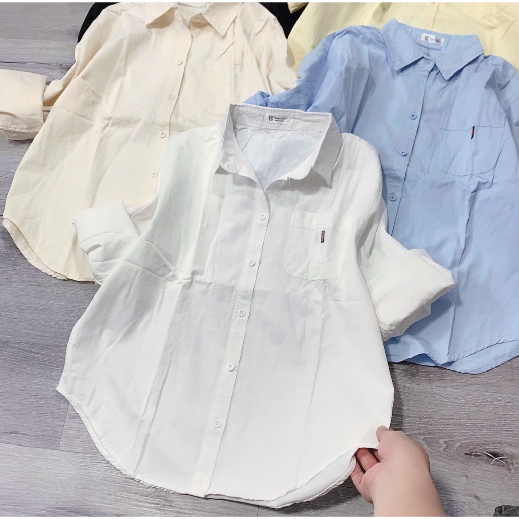 Áo Sơ Mi Nữ Tay Dài Chất Vải Kaki Cotton Mềm 1túi Màu Pastel Siu Xinh Freesize Dễ Phối