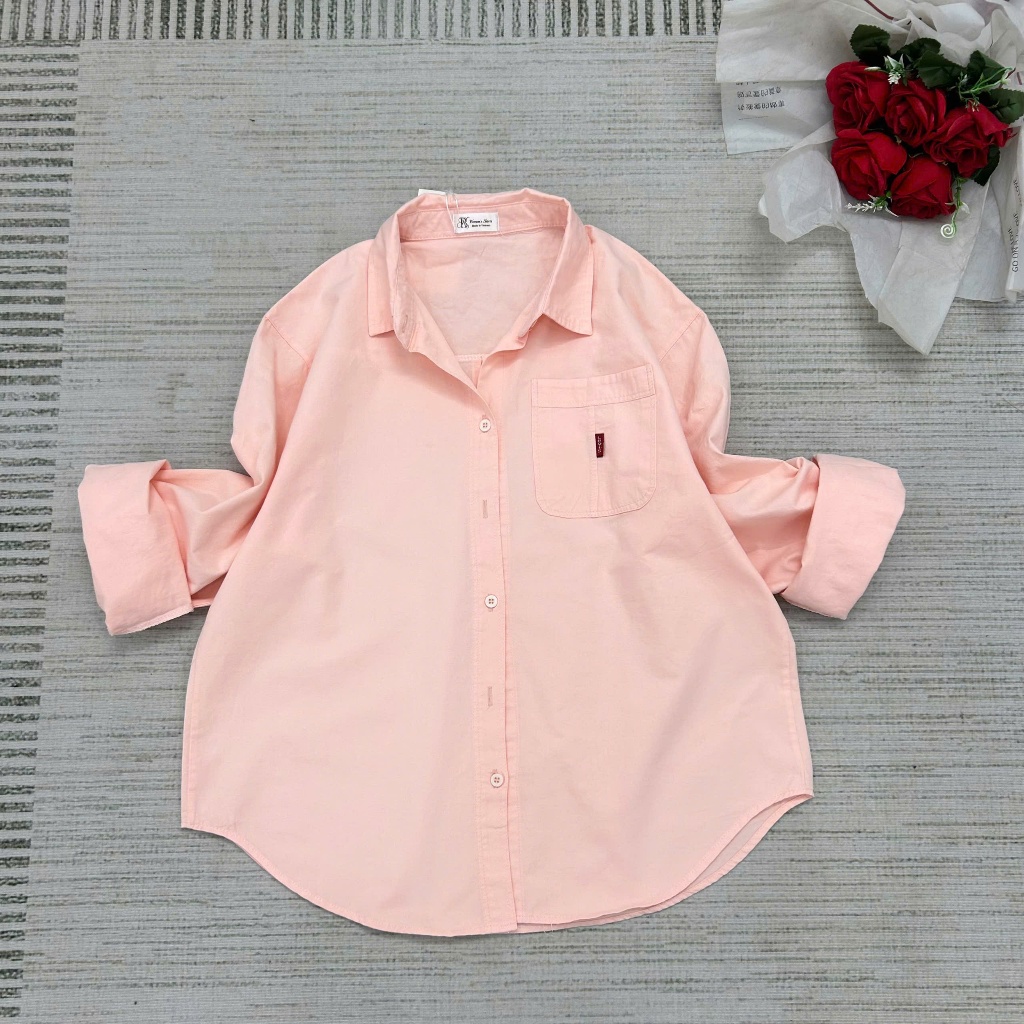 Áo Sơ Mi Nữ Tay Dài Chất Vải Kaki Cotton Mềm 1túi Màu Pastel Siu Xinh Freesize Dễ Phối