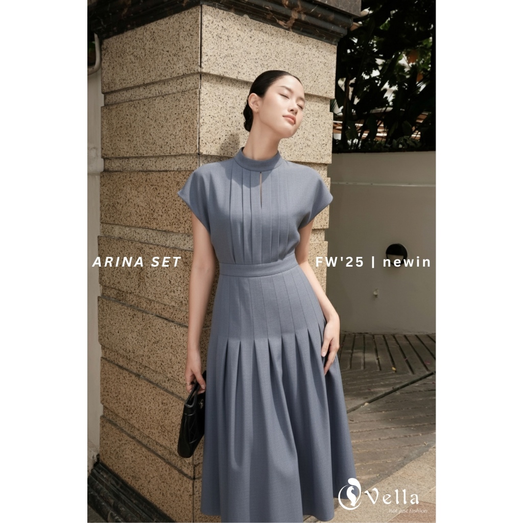 Set công sở nữ thanh lịch áo sơ mi tay dơi & chân váy xoè midi Vella ARINA set VA25070 & VV25074
