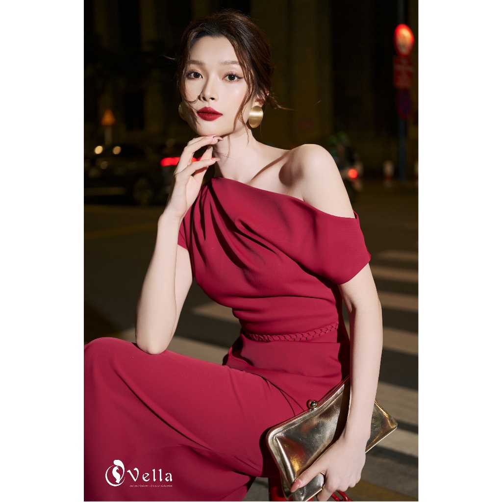 Đầm nữ đi tiệc lệch vai sang trọng màu trắng / đen / đỏ Vella Fashion VD24109 - EMMA Dress