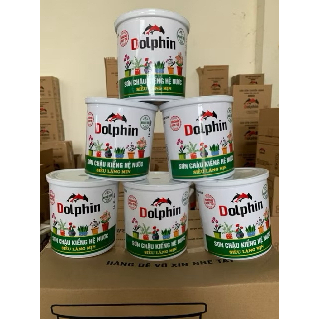 {Lon 1Kg}Sơn Chậu Kiểng Láng Mịn DOLPHIN Hệ Nước Không Độc Tố, Sơn Chậu Cảnh, Vải, Gỗ, Nhựa, Betong