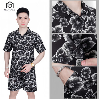 Đồ bộ lụa nam họa tiết hoa trắng đen – Vải cao cấp, sang trọng, trẻ trung hiện đại