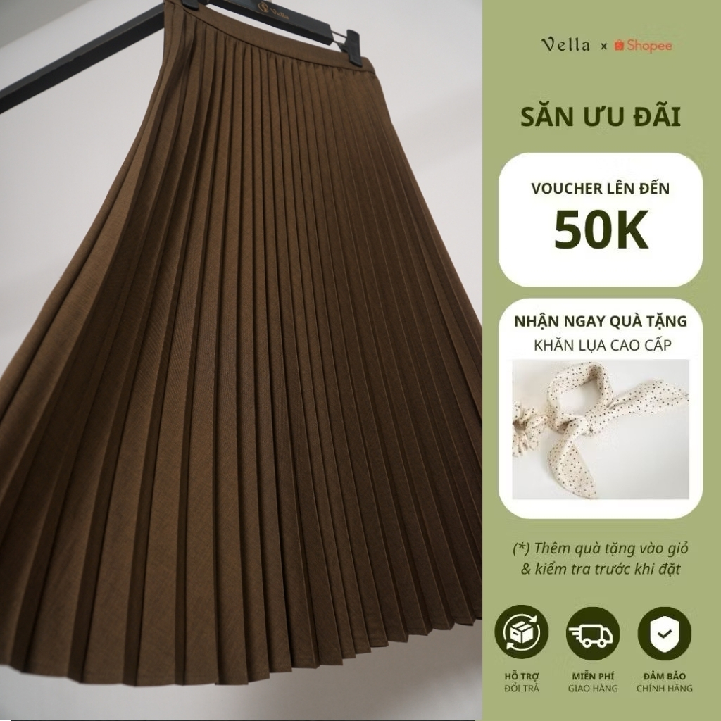 Chân váy xếp li cao cấp dáng dài Vella VA25084 & VV25127
