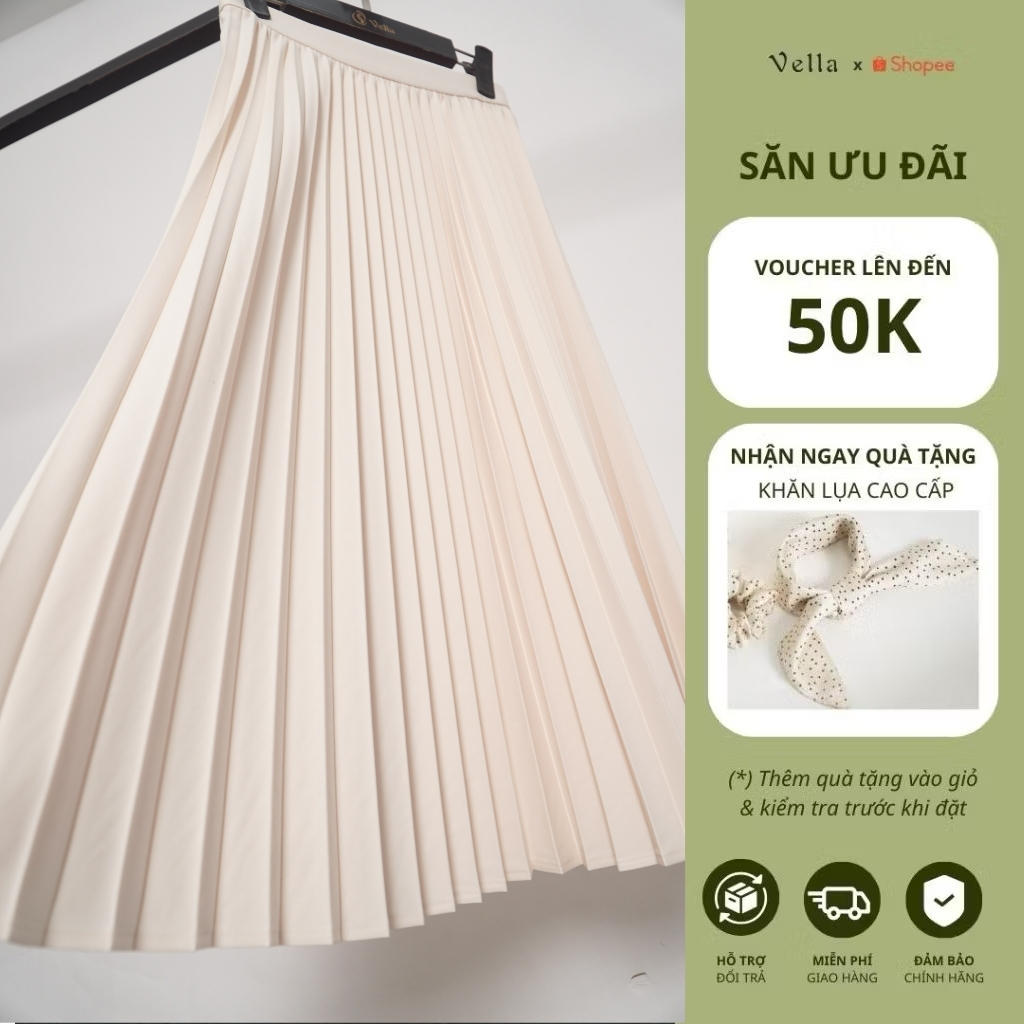 Chân váy xếp li cao cấp dáng dài Vella VA25084 & VV25127