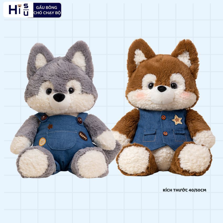 Gấu Bông Chạy Bộ Chó/Cún/Husky Mặc Áo Yếm Dễ Thương, Thú Nhồi Bông Chó/Cún Lông Mềm Mại Làm Quà Tặng Cho Bé,Bạn Gái