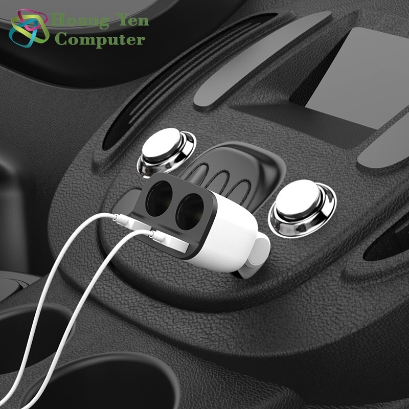 Tẩu Sạc Ô Tô Hoco Z28, 2 Cổng USB + 2 Ổ Tẩu Phụ, Có Màn Hình LED Hiển Thị Dòng Sạc – BH 6 Tháng – Hoàng Yến Computer