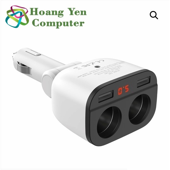 Tẩu Sạc Ô Tô Hoco Z28, 2 Cổng USB + 2 Ổ Tẩu Phụ, Có Màn Hình LED Hiển Thị Dòng Sạc – BH 6 Tháng – Hoàng Yến Computer