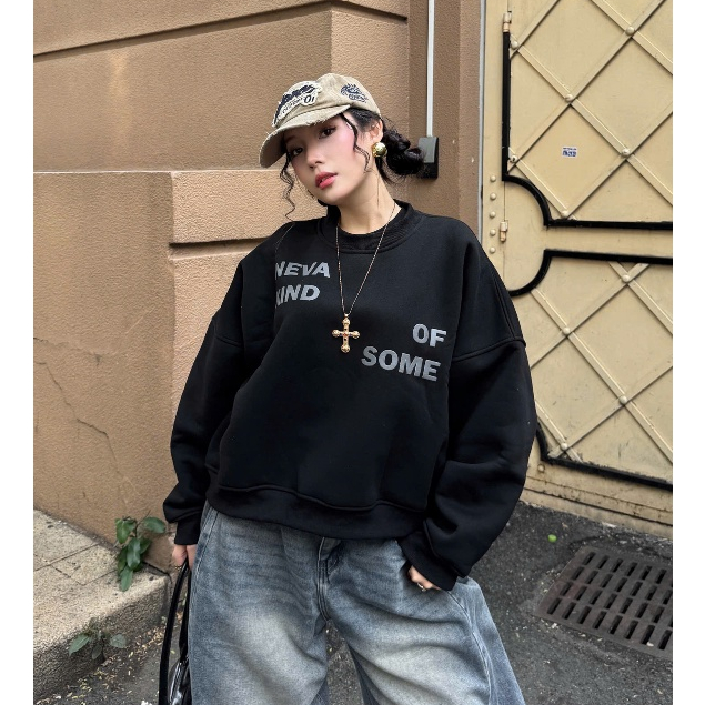 [KHÔNG XÙ] Áo SWEATER CROPTOP Neva Kind Of Some Nỉ Bông In Nổi Local Brand Basic Cotton 350gsm Nam Nữ