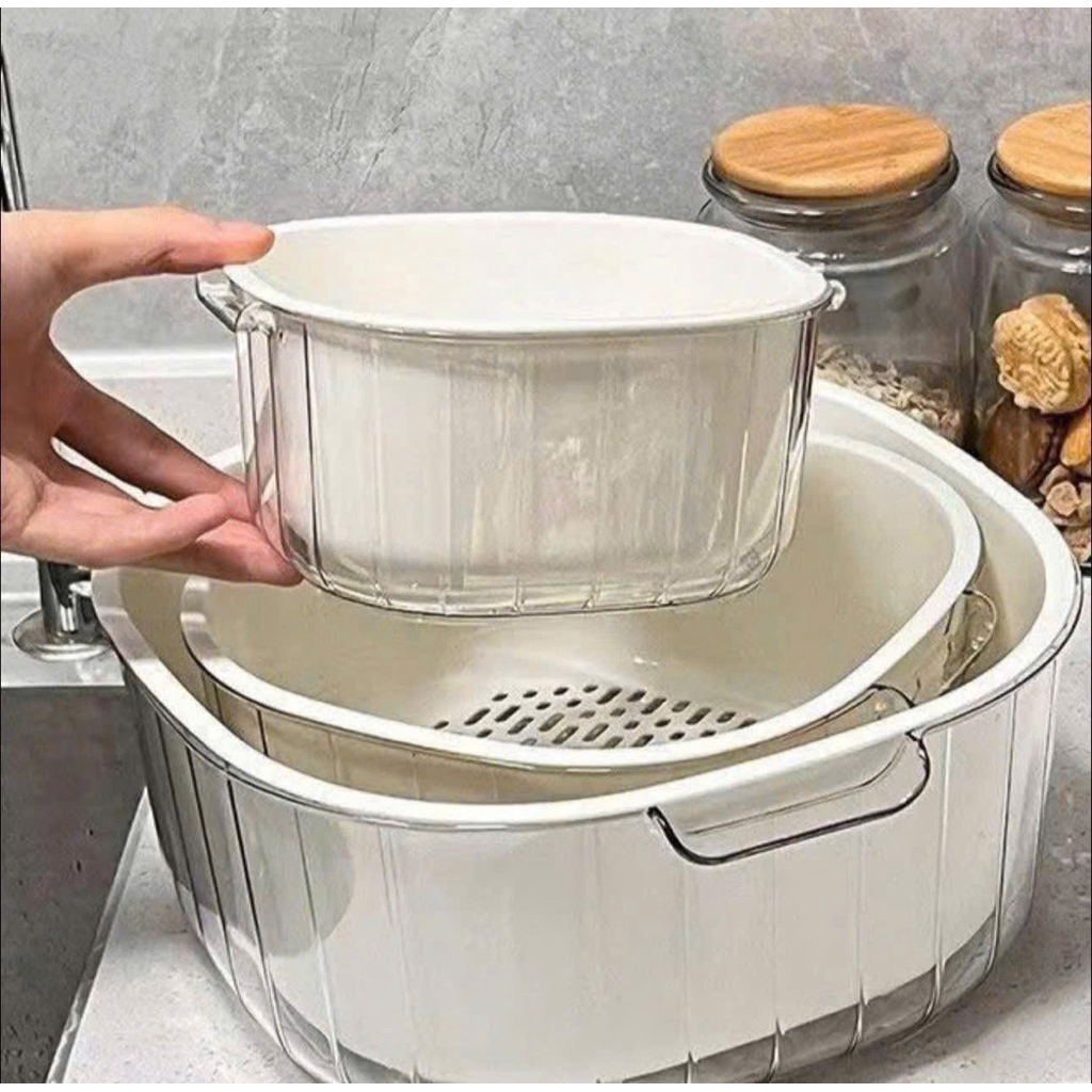 Bộ rổ rửa và ráo nước 2 lớp đa năng tiện lợi