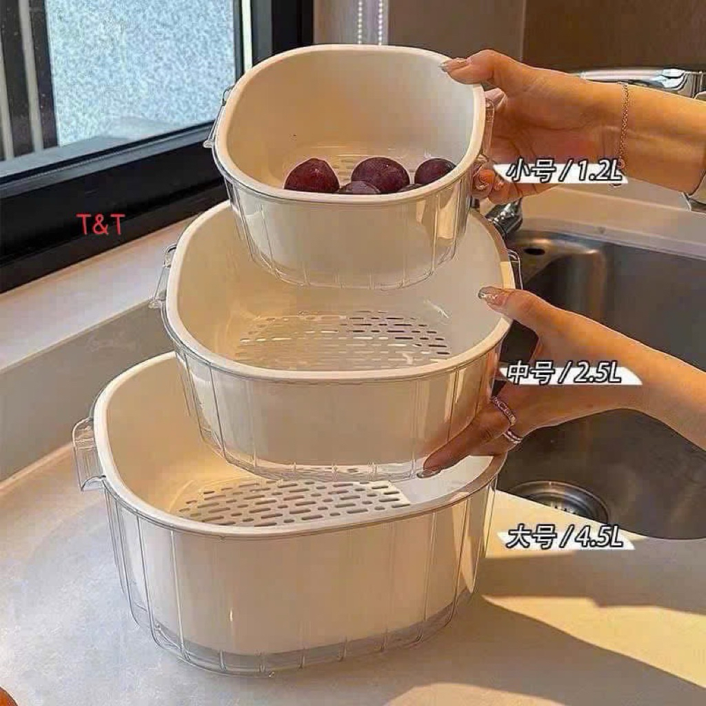 Bộ rổ rửa và ráo nước 2 lớp đa năng tiện lợi