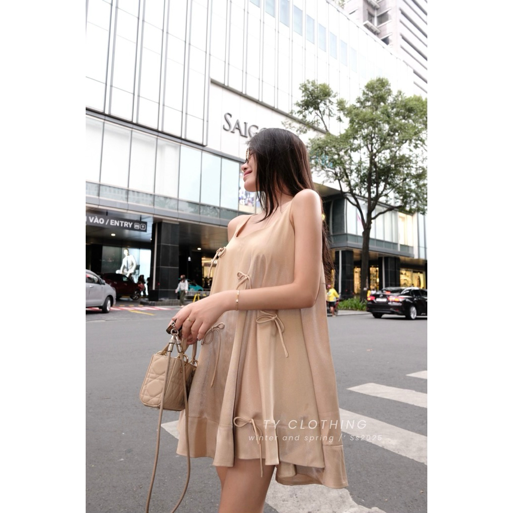 [ TYCLOTHING ] - Đầm Tacta Đính Nơ - Hàng Thiết Kế - Màu Be và Màu Đỏ