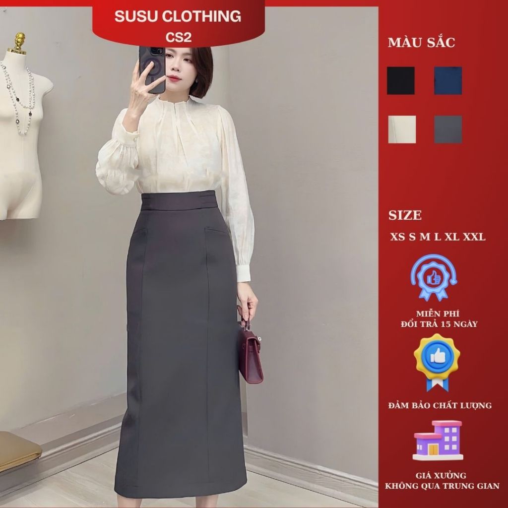 Chân váy SUSUCLOTHING dáng suông dài có túi lưng cao cách điệu dài 88cm CV88