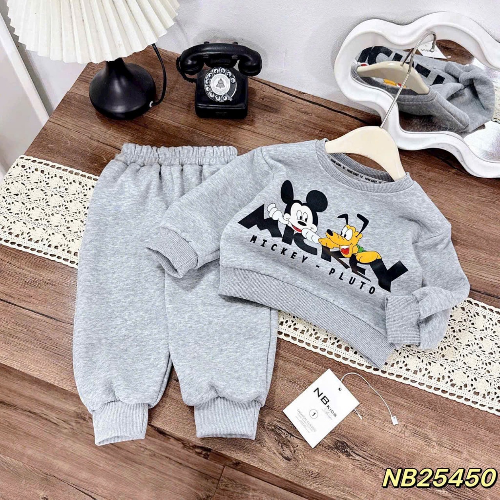BỘ DÀI TAY BO GẤU CHUỘT CÚN XÁM HỒNG
