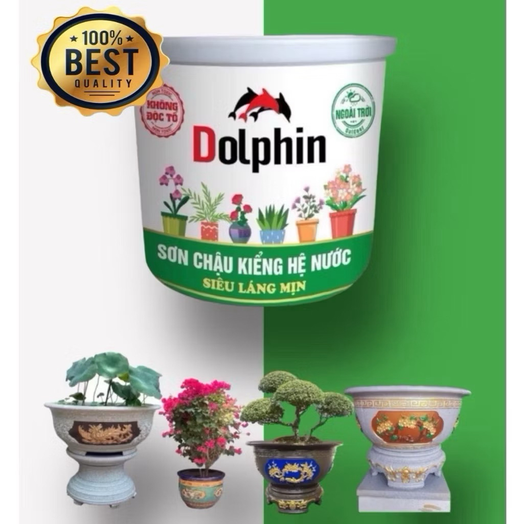 {Lon 5kg-Tặng cọ} Sơn Chậu Kiểng Láng Mịn DOLPHIN Hệ Nước Sơn Chậu Cảnh, Vải, Gỗ, Nhựa, Betong