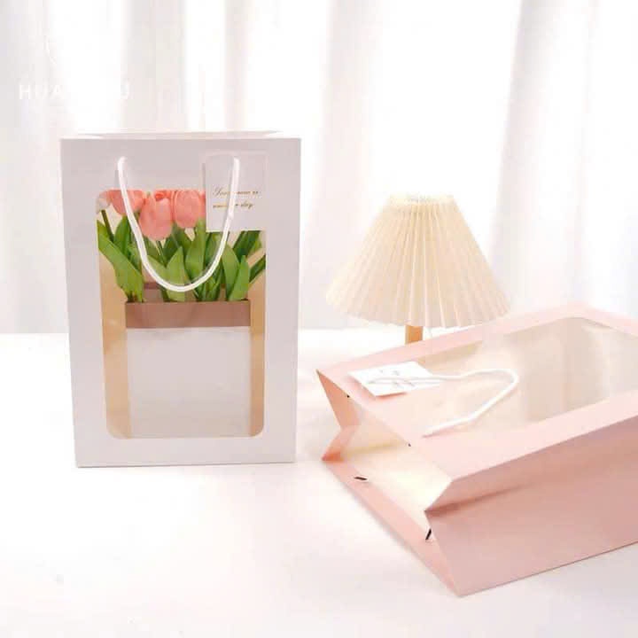 Combo 10 Túi giấy mặt kính, túi cửa sổ  25*15*35cm túi đựng hoa, đựng quà sinh nhật trong suốt dày dặn, túi đựng gấu