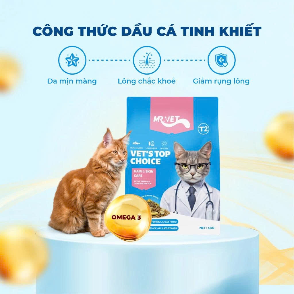 Thức Ăn Cho Mèo MRVET T1&T2 Gói Hạt Cho Mèo Holistic 300G Với 30% Protein Dùng Cho Mèo Mọi Lứa Tuổi