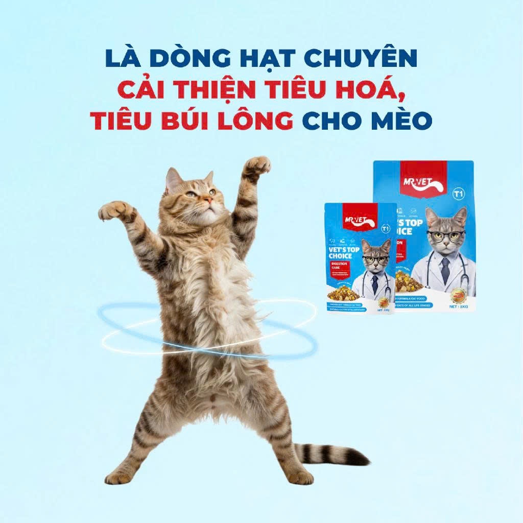 Thức Ăn Cho Mèo MRVET T1&T2 Gói Hạt Cho Mèo Holistic 300G Với 30% Protein Dùng Cho Mèo Mọi Lứa Tuổi