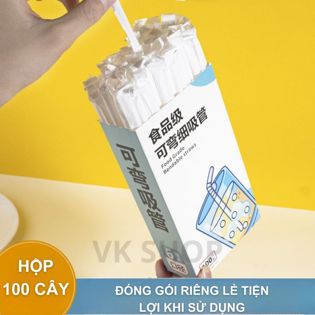 Ống Hút Dùng 1 Lần Hộp 100 Cây, Ống Hút Nhựa Tiện Lợi Cho Tiệc, Sự Kiện, Du Lịch