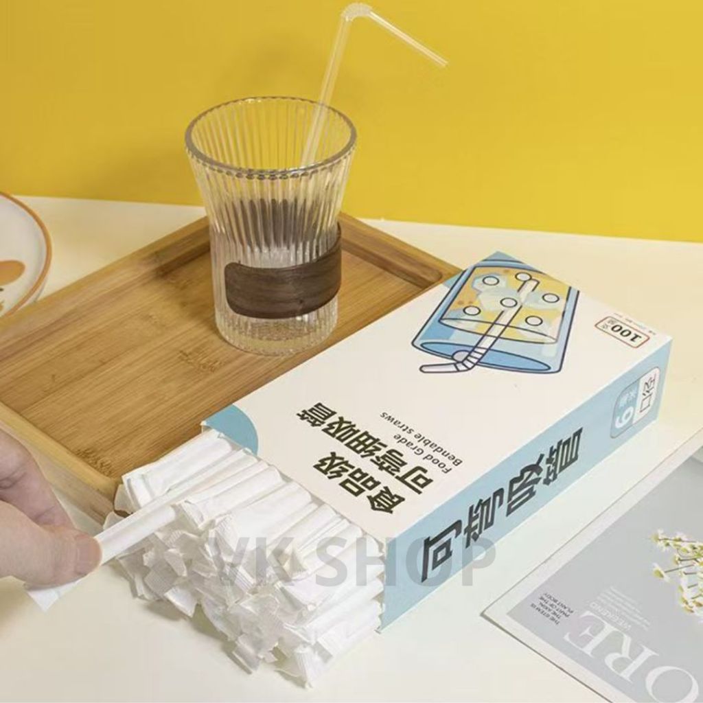Ống Hút Dùng 1 Lần Hộp 100 Cây, Ống Hút Nhựa Tiện Lợi Cho Tiệc, Sự Kiện, Du Lịch