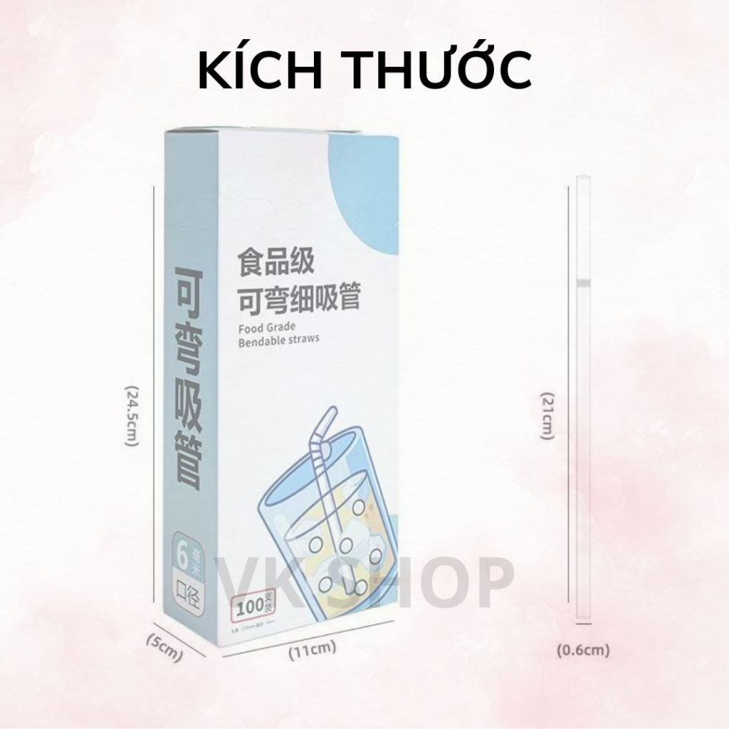 Ống Hút Dùng 1 Lần Hộp 100 Cây, Ống Hút Nhựa Tiện Lợi Cho Tiệc, Sự Kiện, Du Lịch