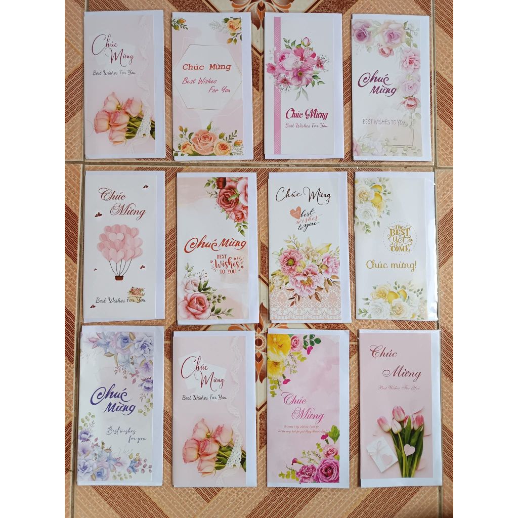 (10-50 chiếc) Thiệp chúc mừng kèm phong bì. Dùng cho các ngày 20/10,20/11,8/3,14/2....(mẫu ngẫu nhiên)