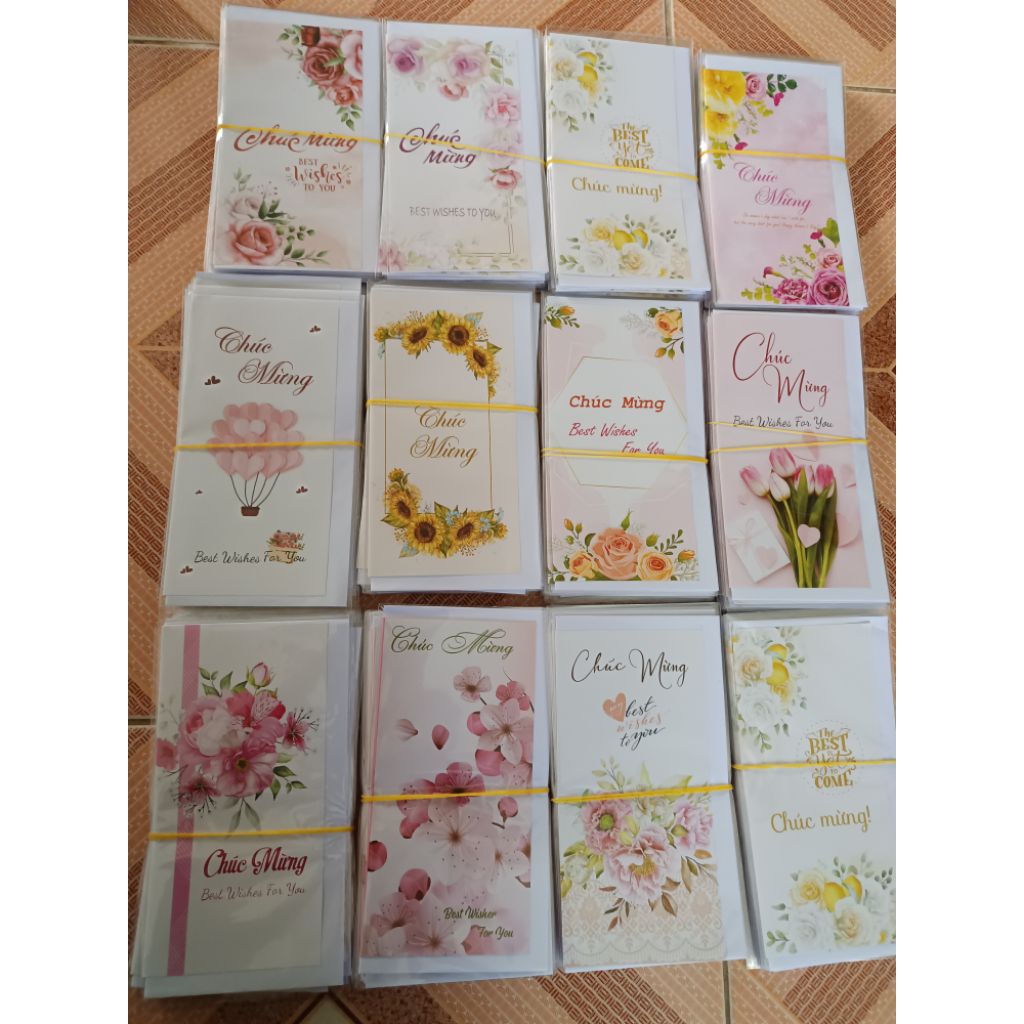 (10-50 chiếc) Thiệp chúc mừng kèm phong bì. Dùng cho các ngày 20/10,20/11,8/3,14/2....(mẫu ngẫu nhiên)
