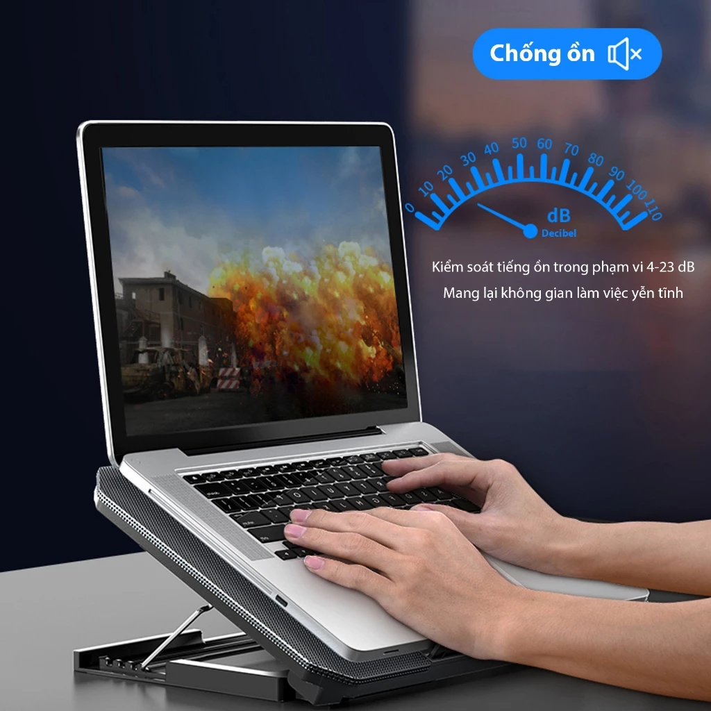 Đế Tản Nhiệt Laptop Q100 8 Quạt Lớn Dành Cho Máy 12-17 Inch, Giá Đỡ Laptop 4 Mức Tùy Chỉnh Độ Cao