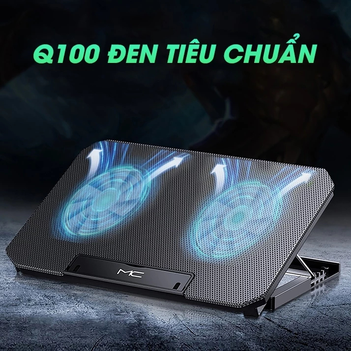 Đế Tản Nhiệt Laptop Q100 8 Quạt Lớn Dành Cho Máy 12-17 Inch, Giá Đỡ Laptop 4 Mức Tùy Chỉnh Độ Cao