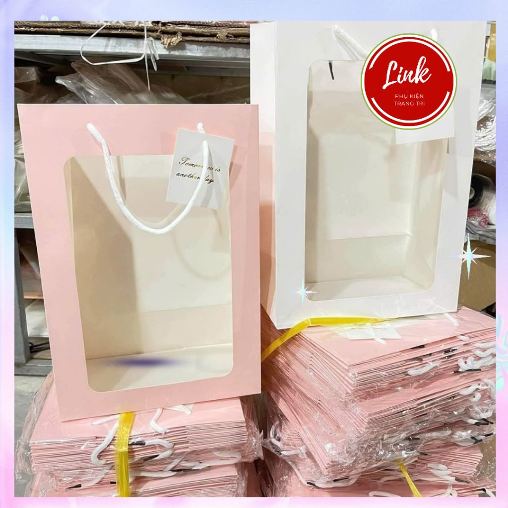 Combo 10 Túi giấy mặt kính, túi cửa sổ  25*15*35cm túi đựng hoa, đựng quà sinh nhật trong suốt dày dặn, túi đựng gấu