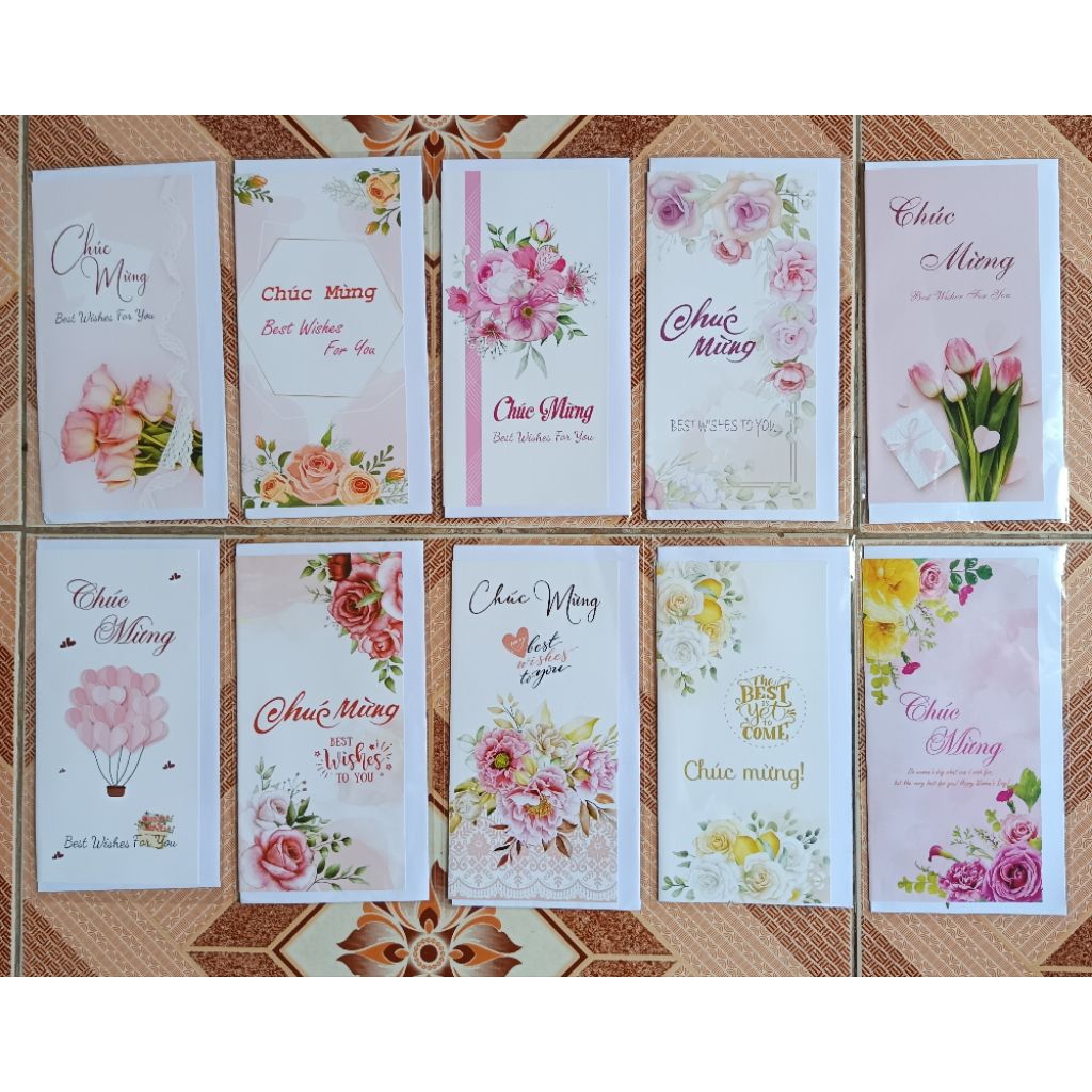 (SET 100) Thiệp chúc mừng kèm phong bì. Dùng cho các ngày 20/10,20/11,8/3,14/2....(mẫu ngẫu nhiên)